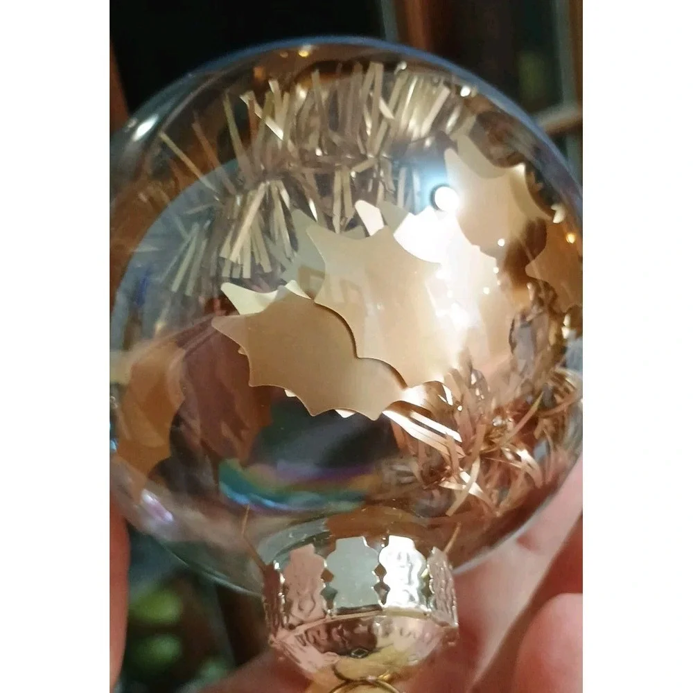 Pair Of Frontgate Clear Glass‎ Gold Round Christmas Ornaments 4.5